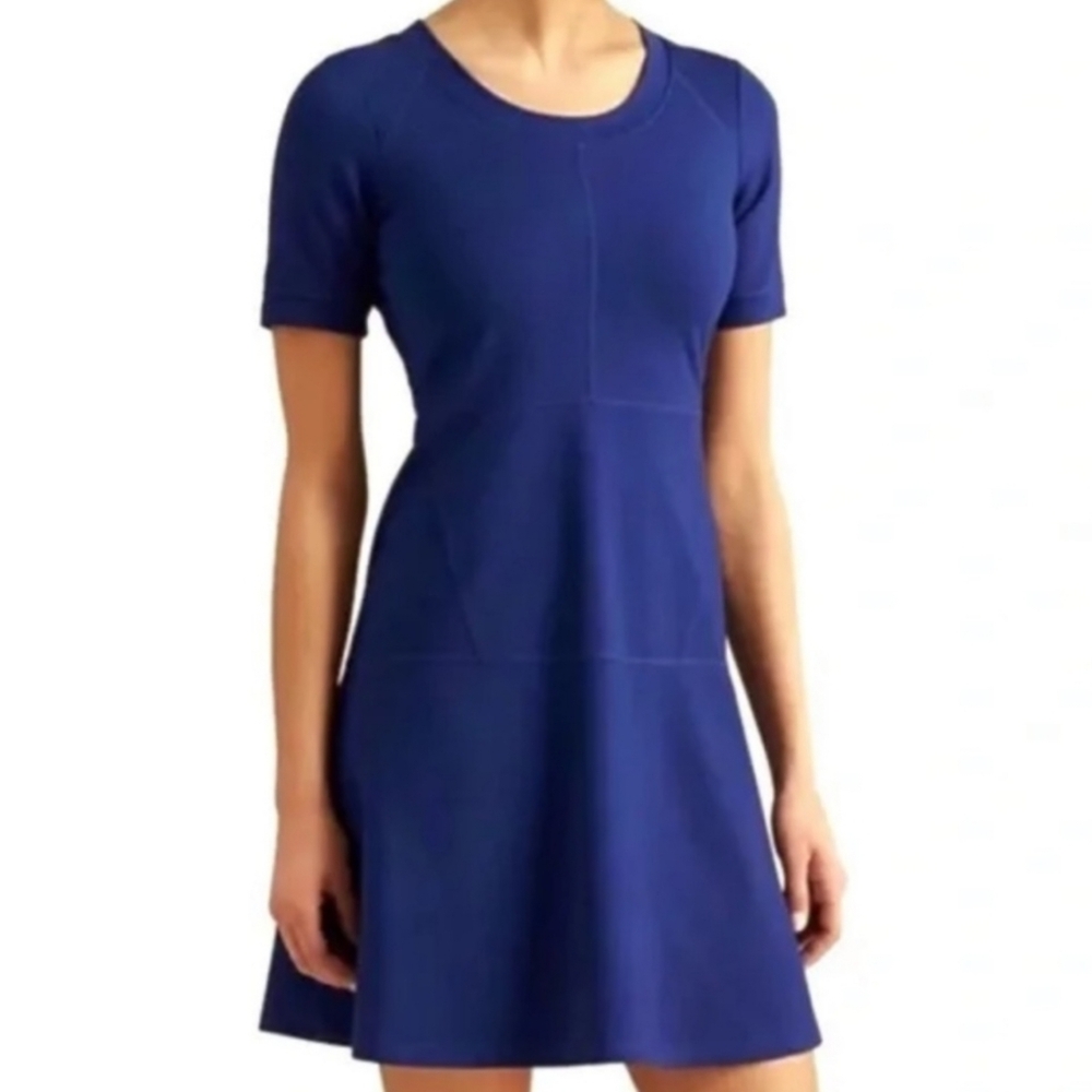 Athleta En Route Heather Purple Fit & Flare Short Sleeve Casual Dress Si…